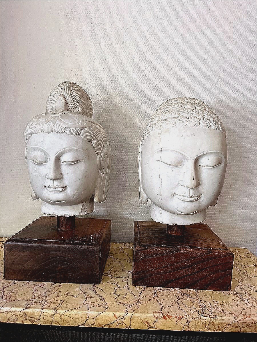 Two Chinese Marble Heads