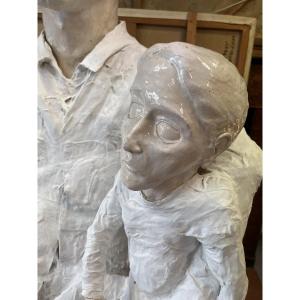 Importante sculpture : Père et fils