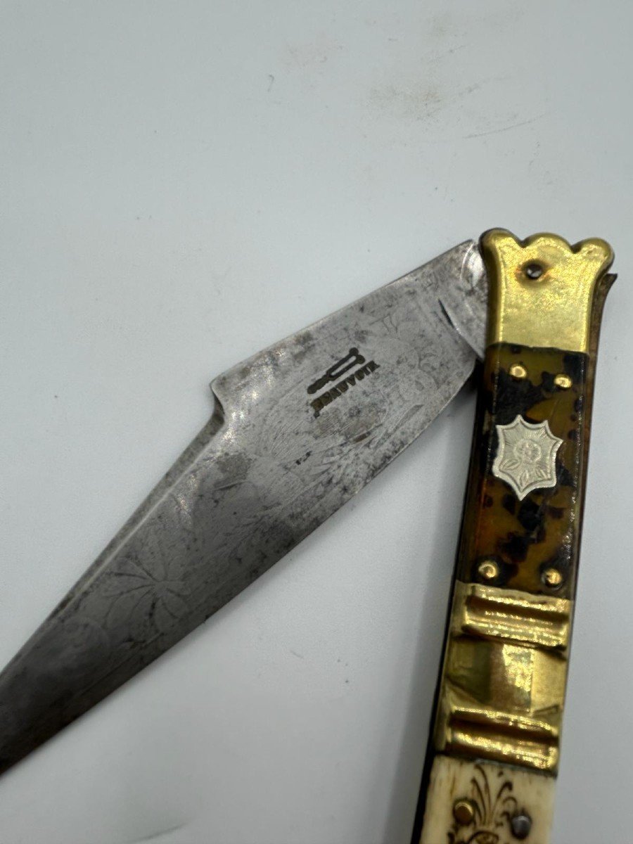 French Ink-painted Bone Brass Knife-photo-1