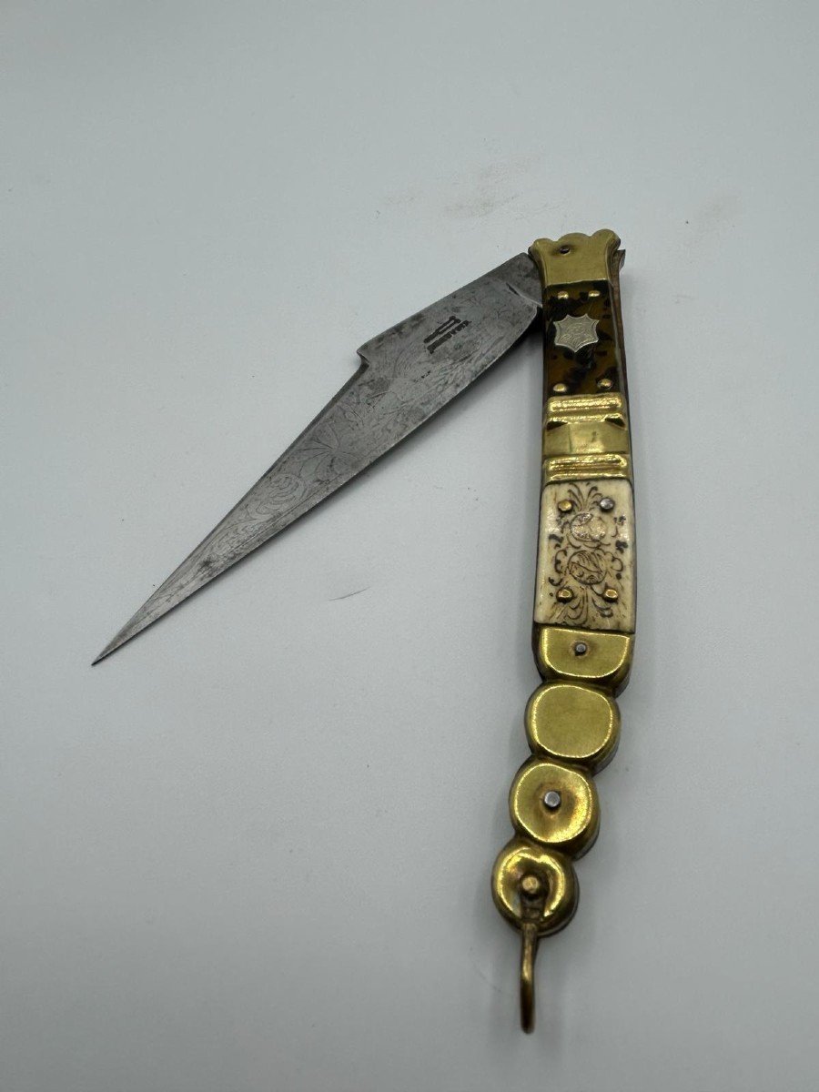 French Ink-painted Bone Brass Knife-photo-4