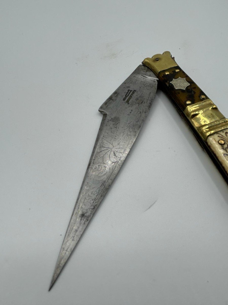 French Ink-painted Bone Brass Knife-photo-5