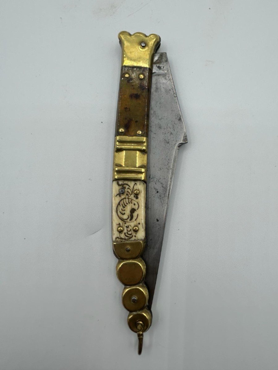 French Ink-painted Bone Brass Knife-photo-6