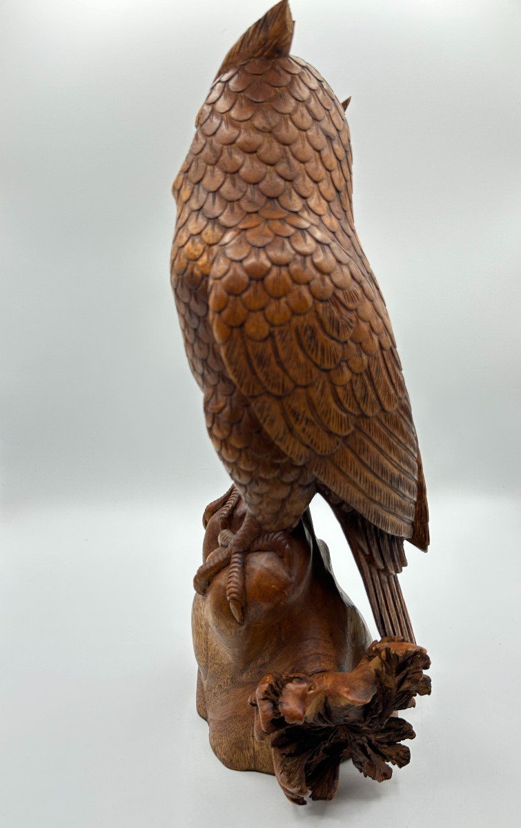 Sculpture En Bois Représentant Un Hibou 19e Siècle-photo-2