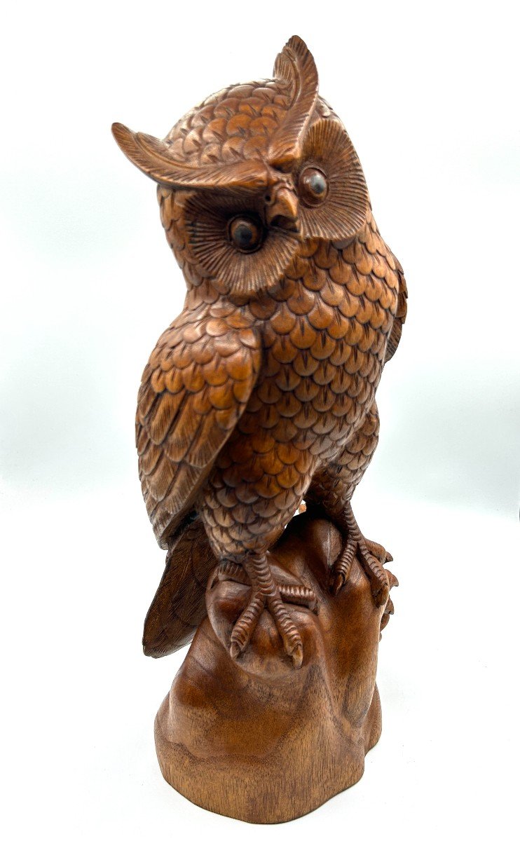 Sculpture En Bois Représentant Un Hibou 19e Siècle