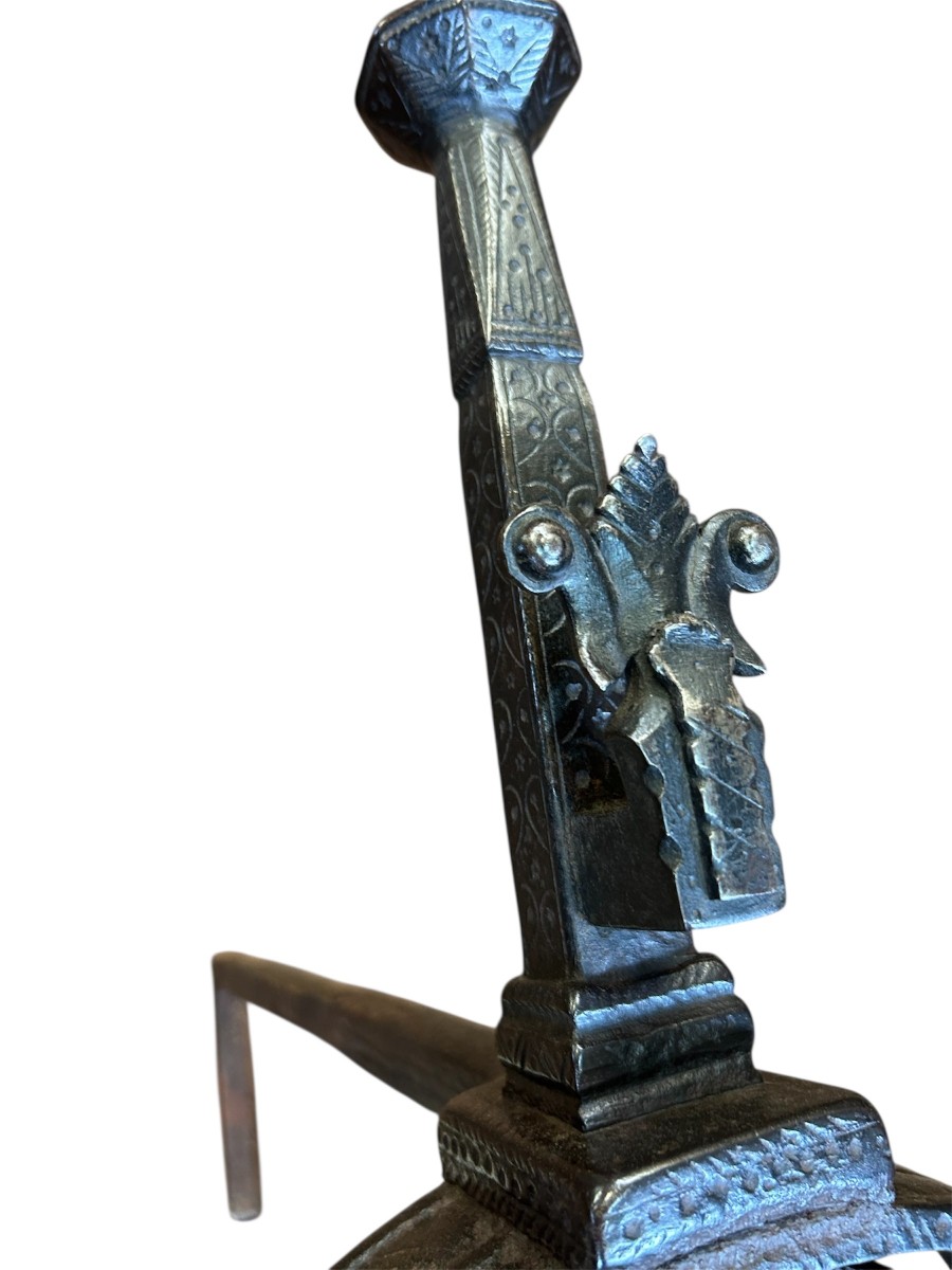 Paire De Chenets en fer forge'-photo-2