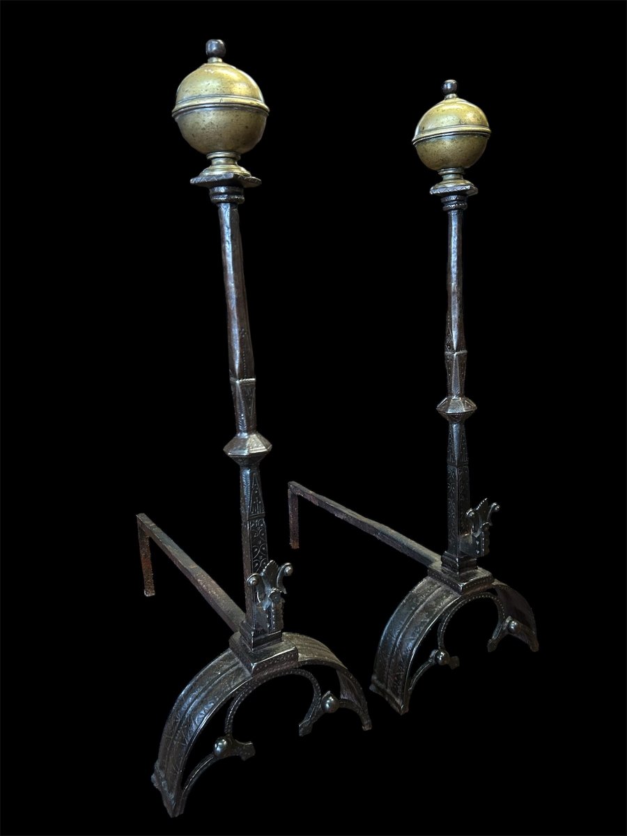 Paire De Chenets en fer forge'-photo-5