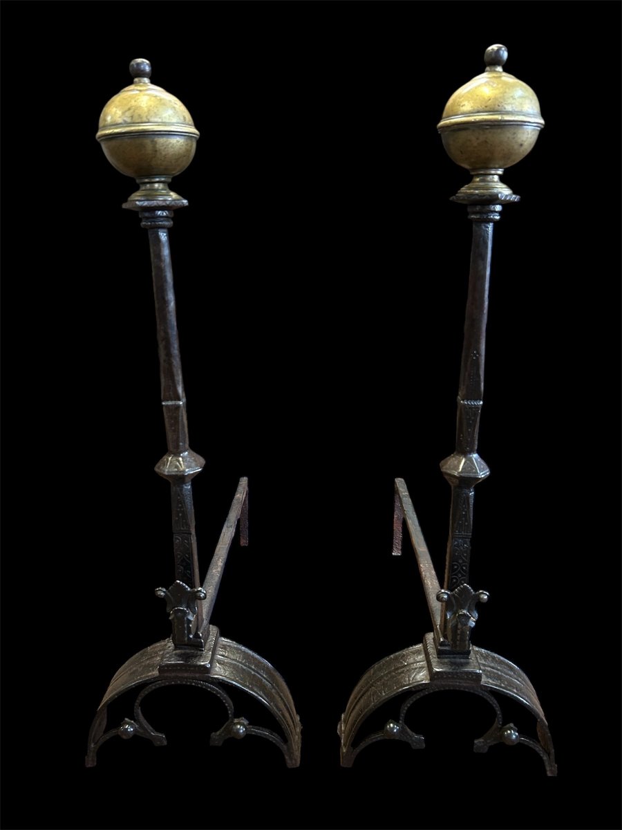 Paire De Chenets en fer forge'-photo-8