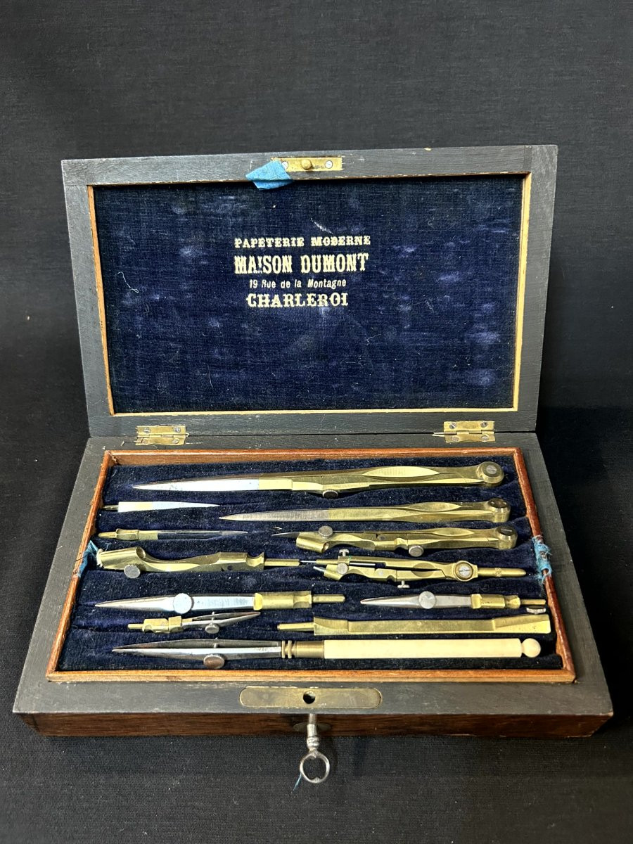 Wooden Box Containing Compasses And Set Squares-photo-3