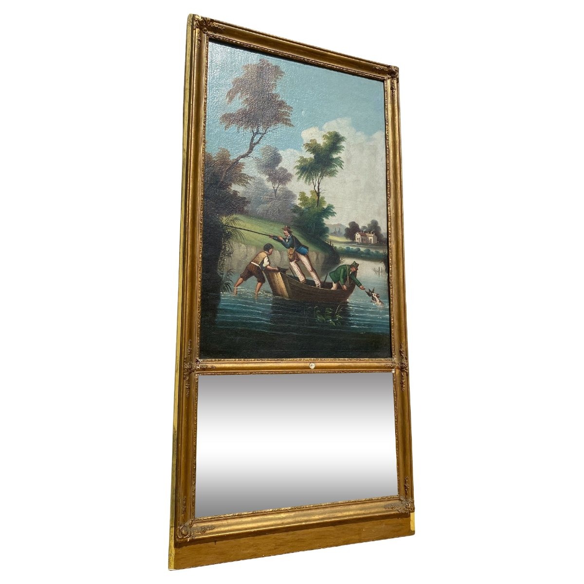Large Gilded Wooden Trumeau - Napoleon III Period - 70 Cm X 140 Cm