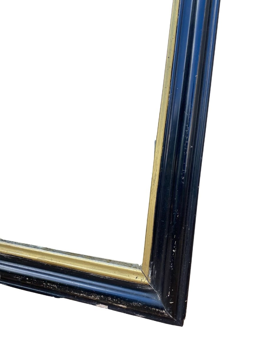 Grand Miroir en bois Noir et Doré d'époque Napoléon III - Style Louis Philippe - 62cm x 90cm-photo-3