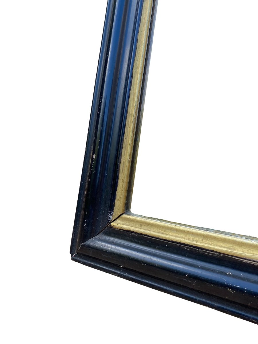 Grand Miroir en bois Noir et Doré d'époque Napoléon III - Style Louis Philippe - 62cm x 90cm-photo-4