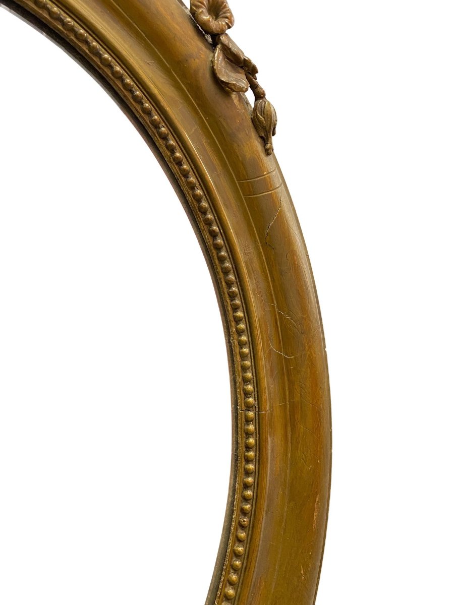 Oval Wall Mirror In Stuccoed And Gilded Wood - 19th Century - 65 Cm X 95 Cm-photo-4