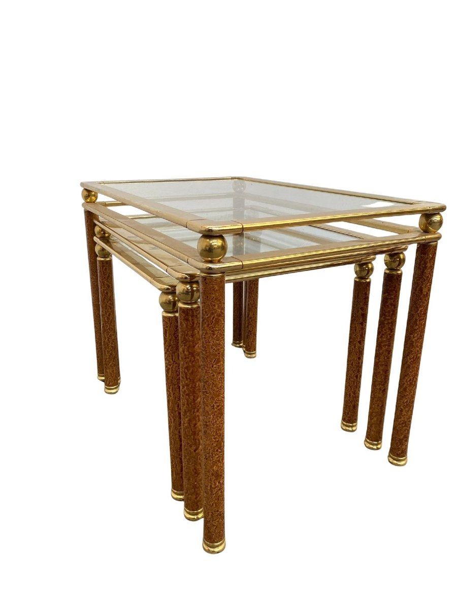 Set Of 3 Italian Nesting Tables From The 1980s, Brass-plated-photo-3