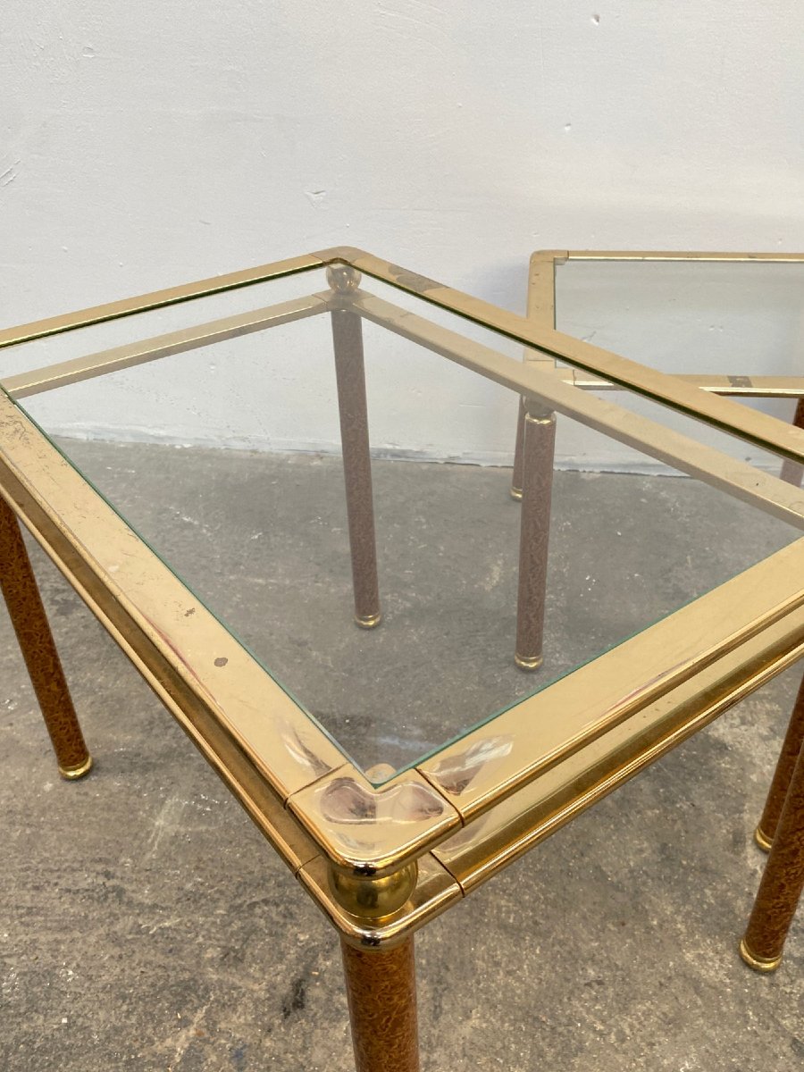 Set Of 3 Italian Nesting Tables From The 1980s, Brass-plated-photo-1