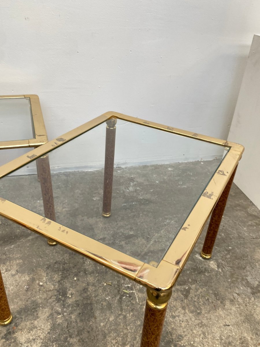 Set Of 3 Italian Nesting Tables From The 1980s, Brass-plated-photo-2