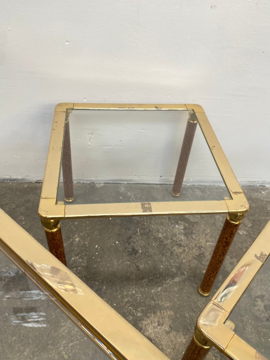 Set Of 3 Italian Nesting Tables From The 1980s, Brass-plated-photo-3