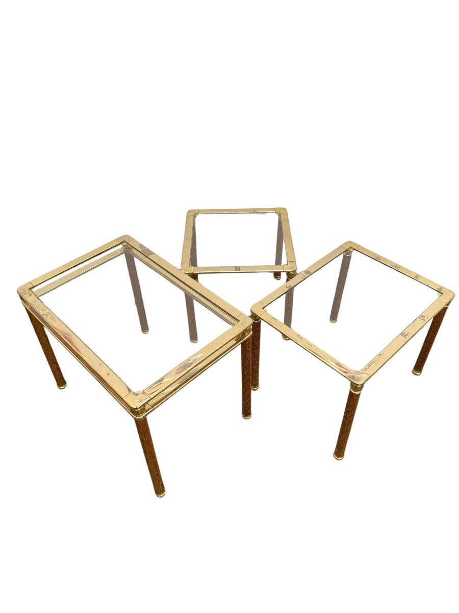 Set Of 3 Italian Nesting Tables From The 1980s, Brass-plated