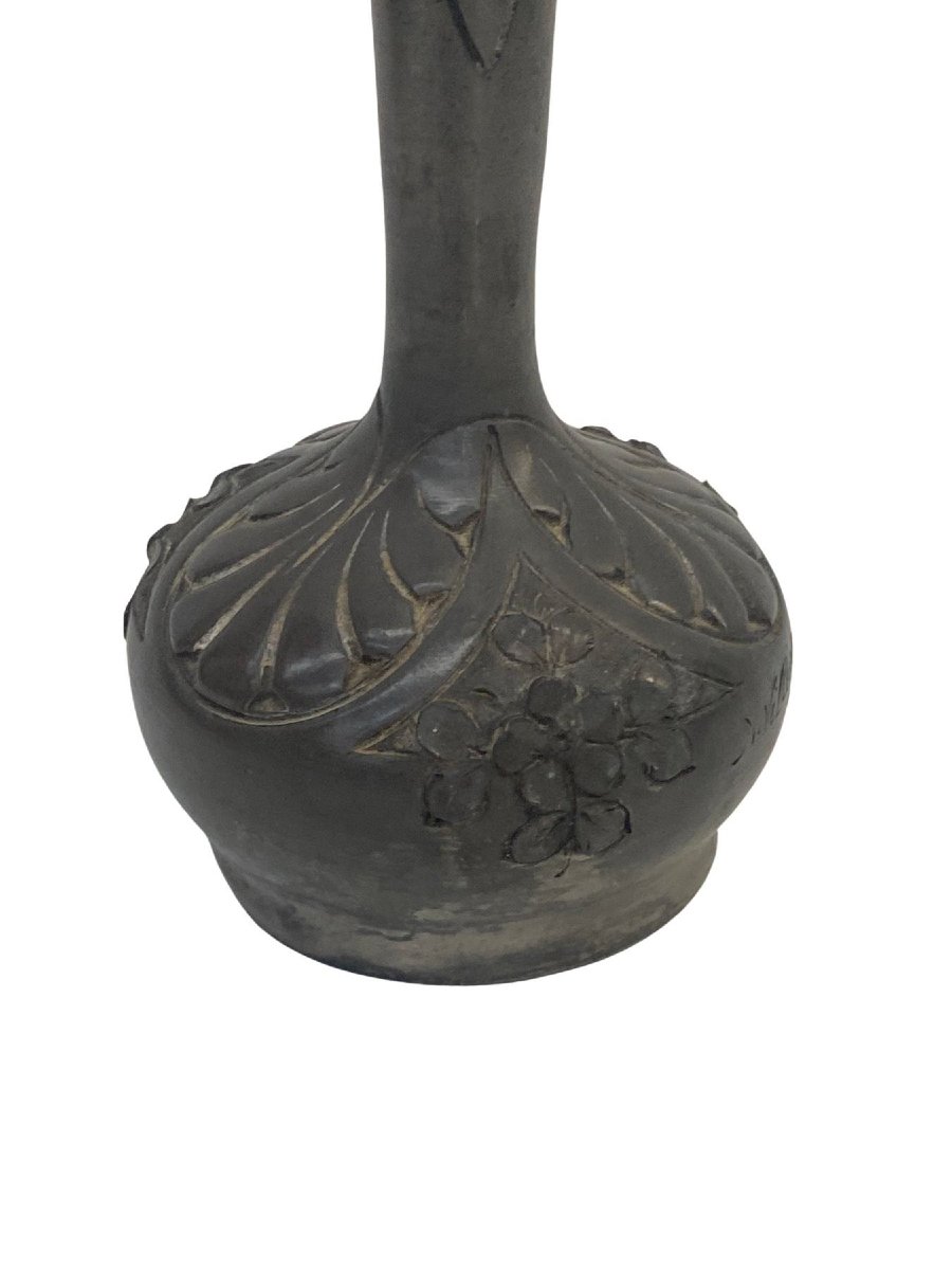 Vase Art Nouveau en Etain Signé A.Villien - Circa 1920 - 25cm-photo-2