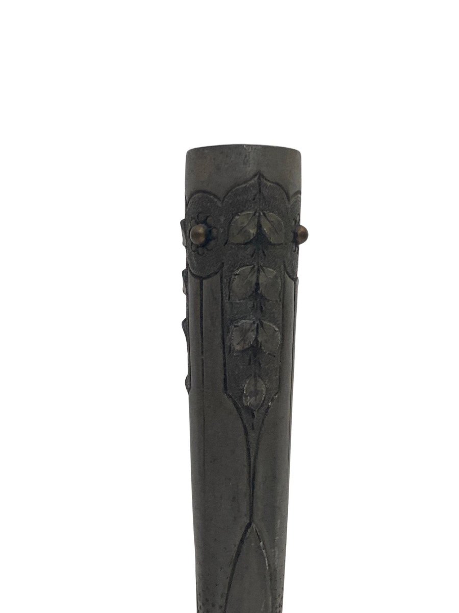 Vase Art Nouveau en Etain Signé A.Villien - Circa 1920 - 25cm-photo-3