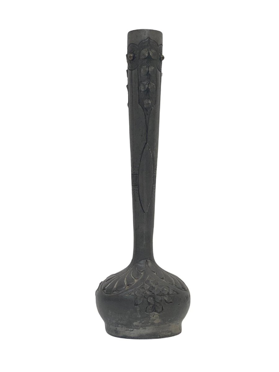 Vase Art Nouveau en Etain Signé A.Villien - Circa 1920 - 25cm