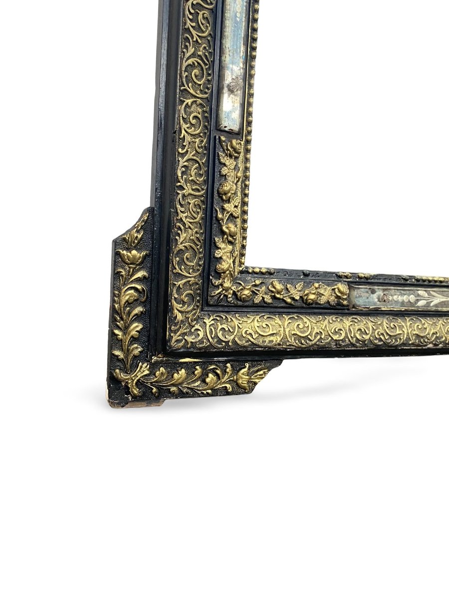 Grand Miroir d'Epoque Napoléon III en Bois Noirci et Doré - 85x125cm-photo-2