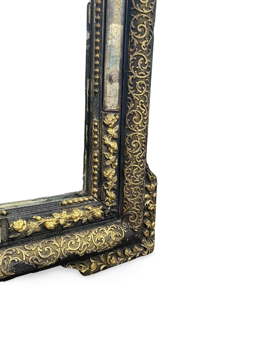 Grand Miroir d'Epoque Napoléon III en Bois Noirci et Doré - 85x125cm-photo-3