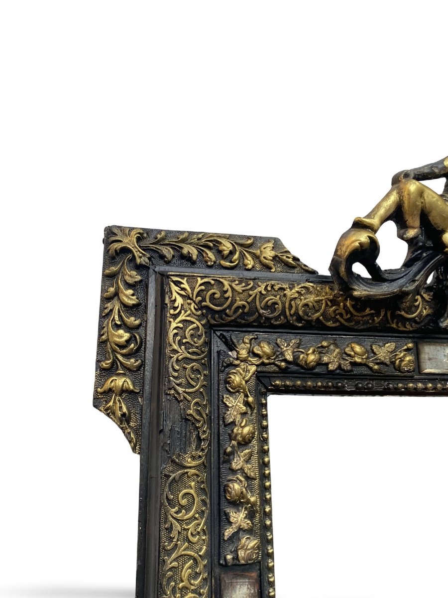 Grand Miroir d'Epoque Napoléon III en Bois Noirci et Doré - 85x125cm-photo-3