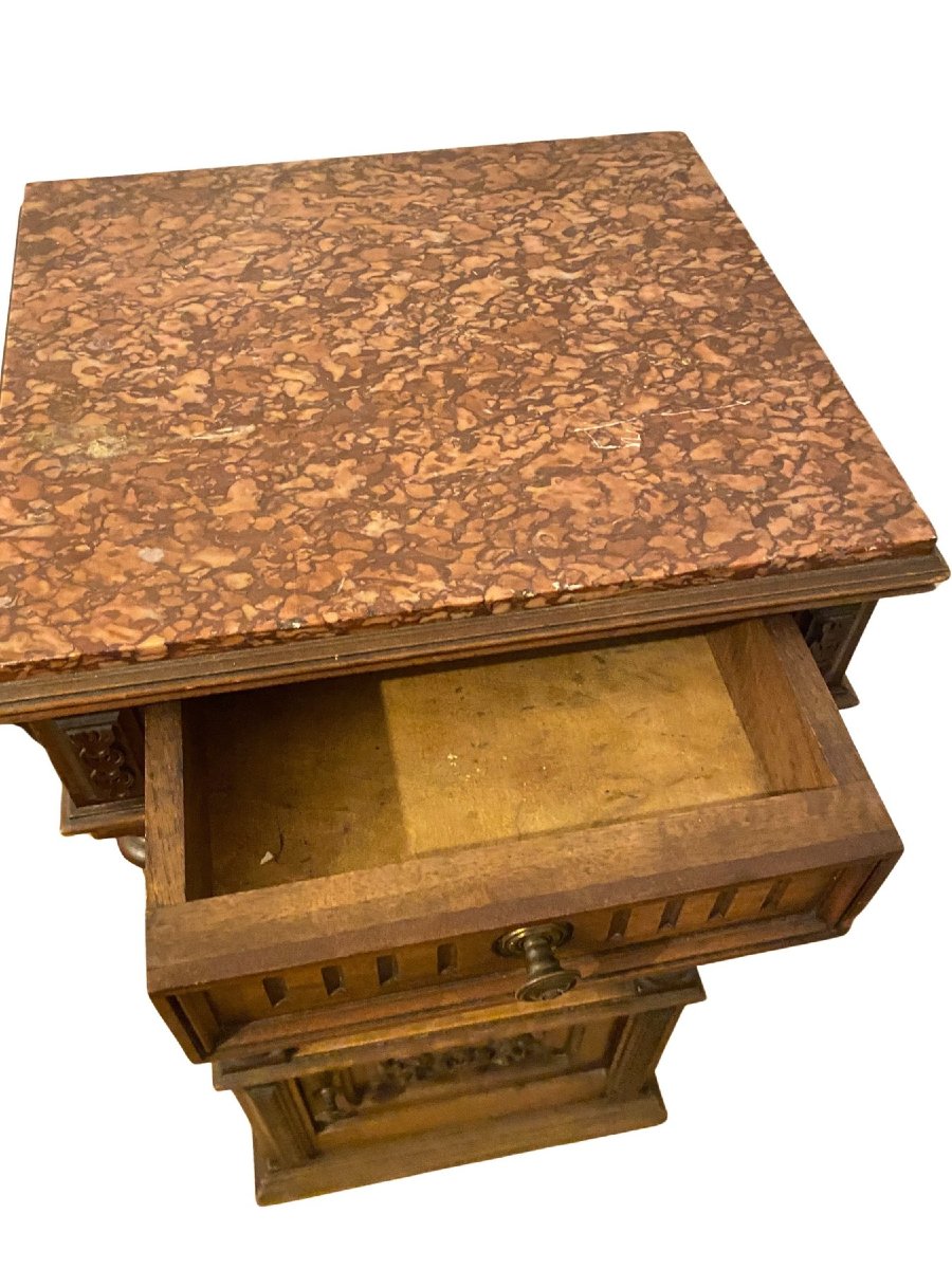 Chevet en Bois et Marbre Rose - Fin XIXème - Style Henri II-photo-4