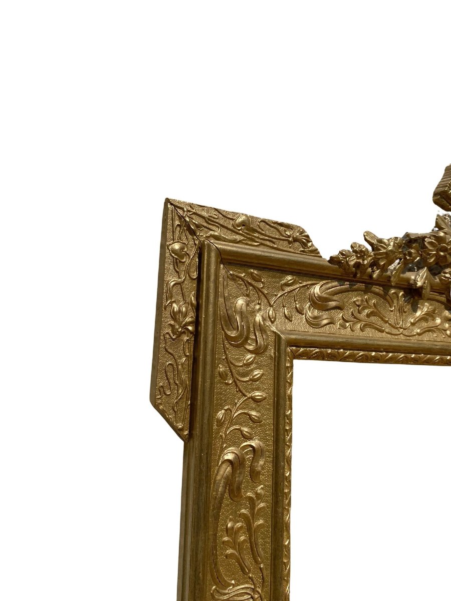 Large Louis XVI-style Wooden Mirror With Stucco And Gilding - 80x145 Cm - 19th Century-photo-2