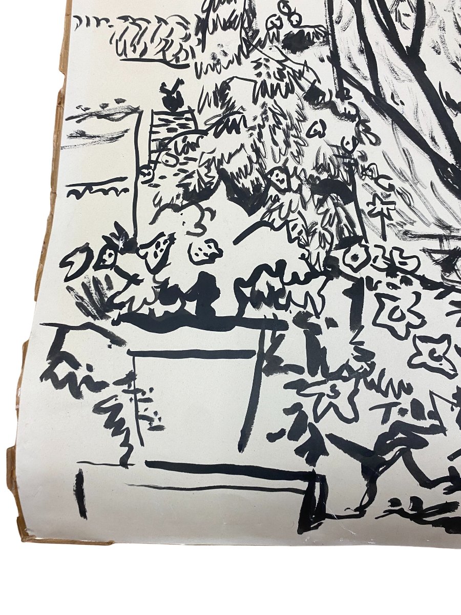 Micheline Colin (1925–2017)  "garden" - Charcoal On Paper - 50x66 Cm-photo-2