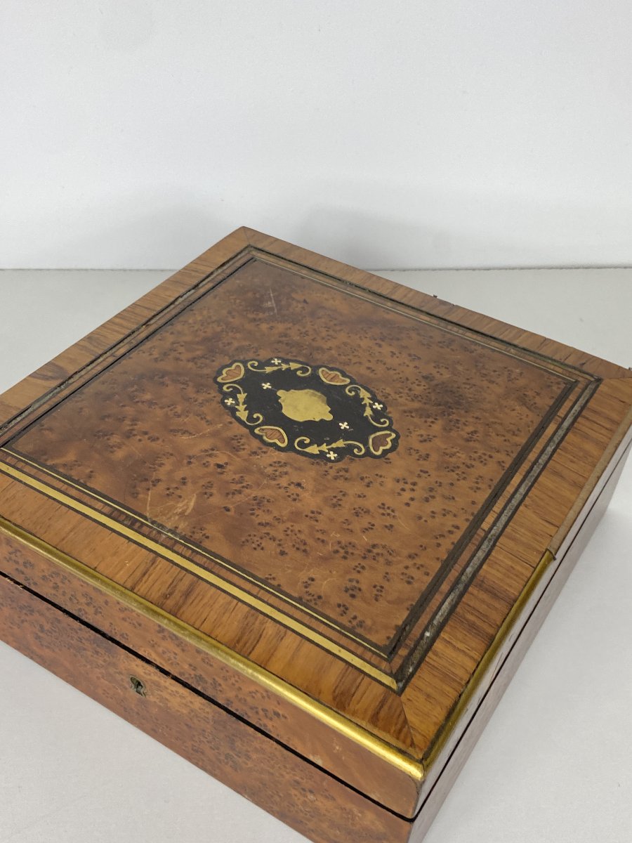 Napoleon III Marquetry Box, 20x8x20 Cm—19th Century-photo-4