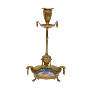 Chandelier en Bronze Doré et Porcelaine - XIXème - 25cm