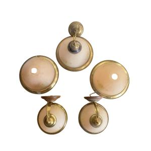 Set Of 2 Wall Sconces - 1 Chandelier - 2 Peroni Globes Made In Italy - Vintage 