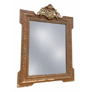 Miroir Napoléon III en Bois Stuqué Patiné