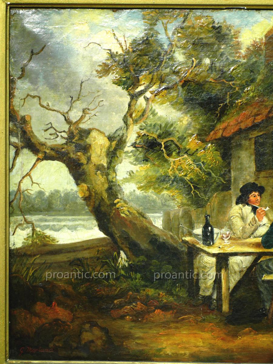 Painting On Canvas 'landscape With Figures' Georges Morland-photo-4