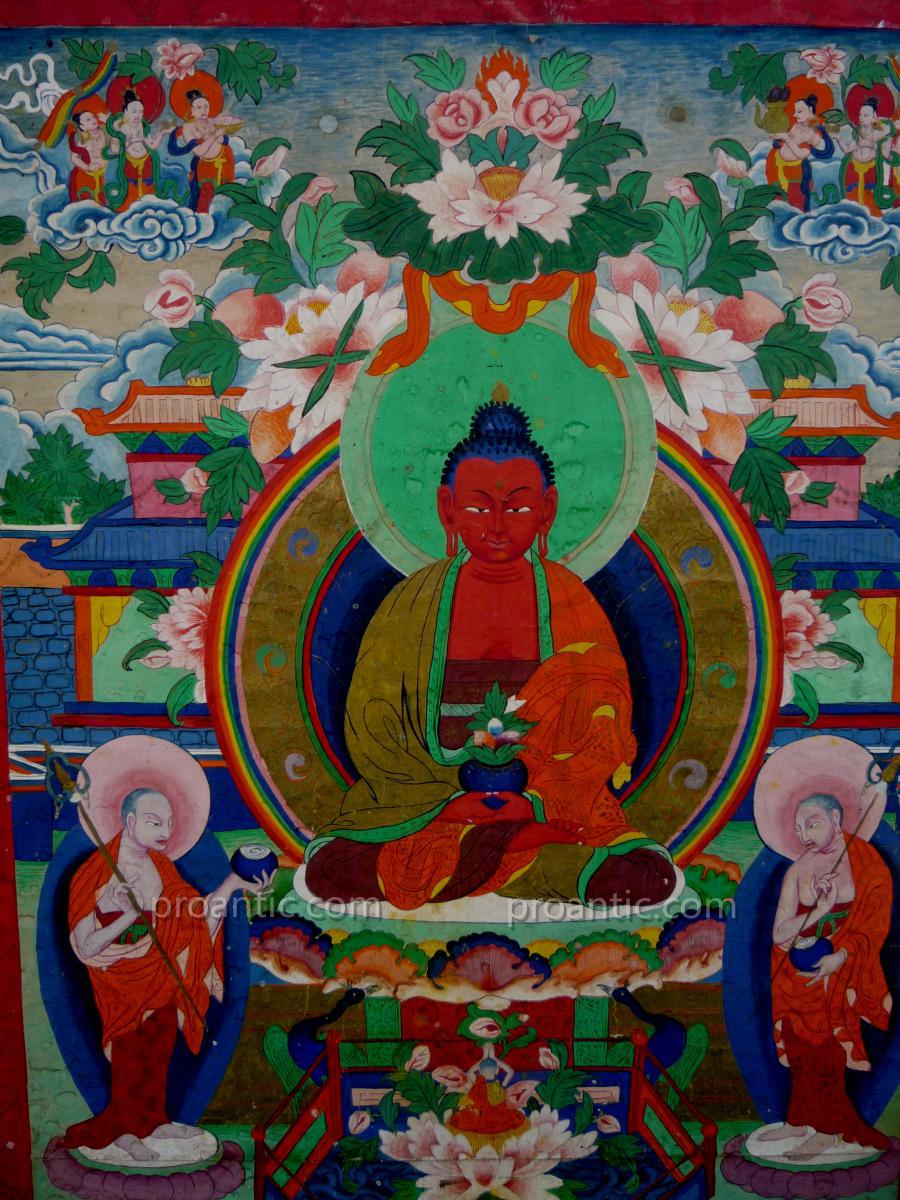 Superb Tibetan Thangka Painted On Canvas-photo-3