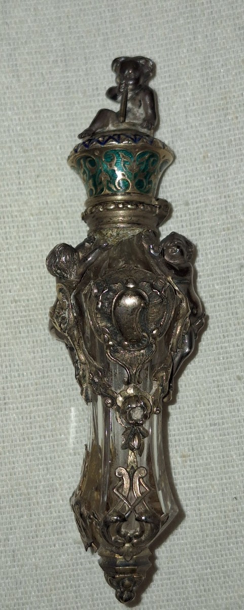 Silver, Enamel, And Crystal Perfume Bottle-photo-4