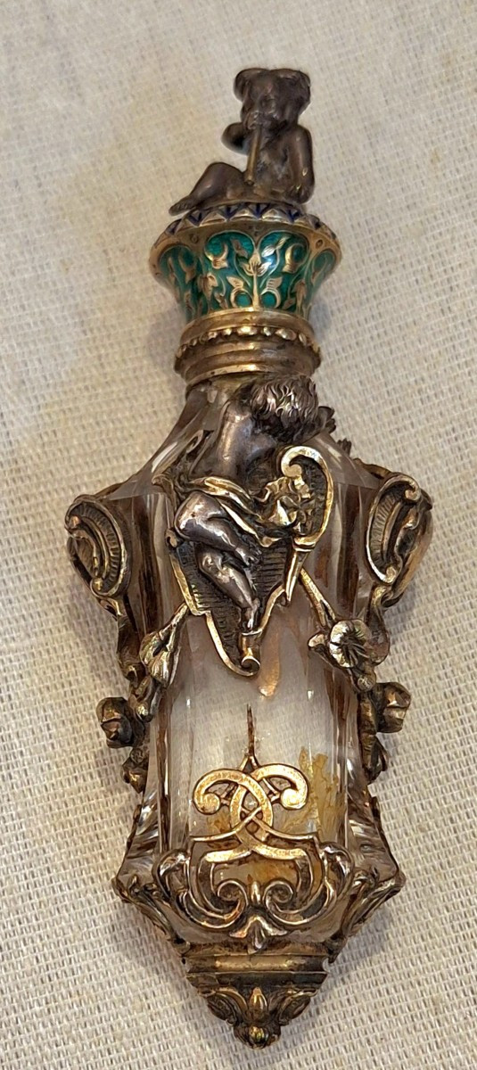 Silver, Enamel, And Crystal Perfume Bottle