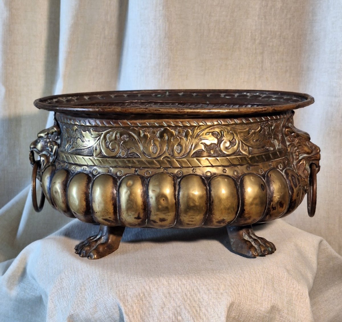 Beautiful Planter Made Of Embossed And Gilt Brass