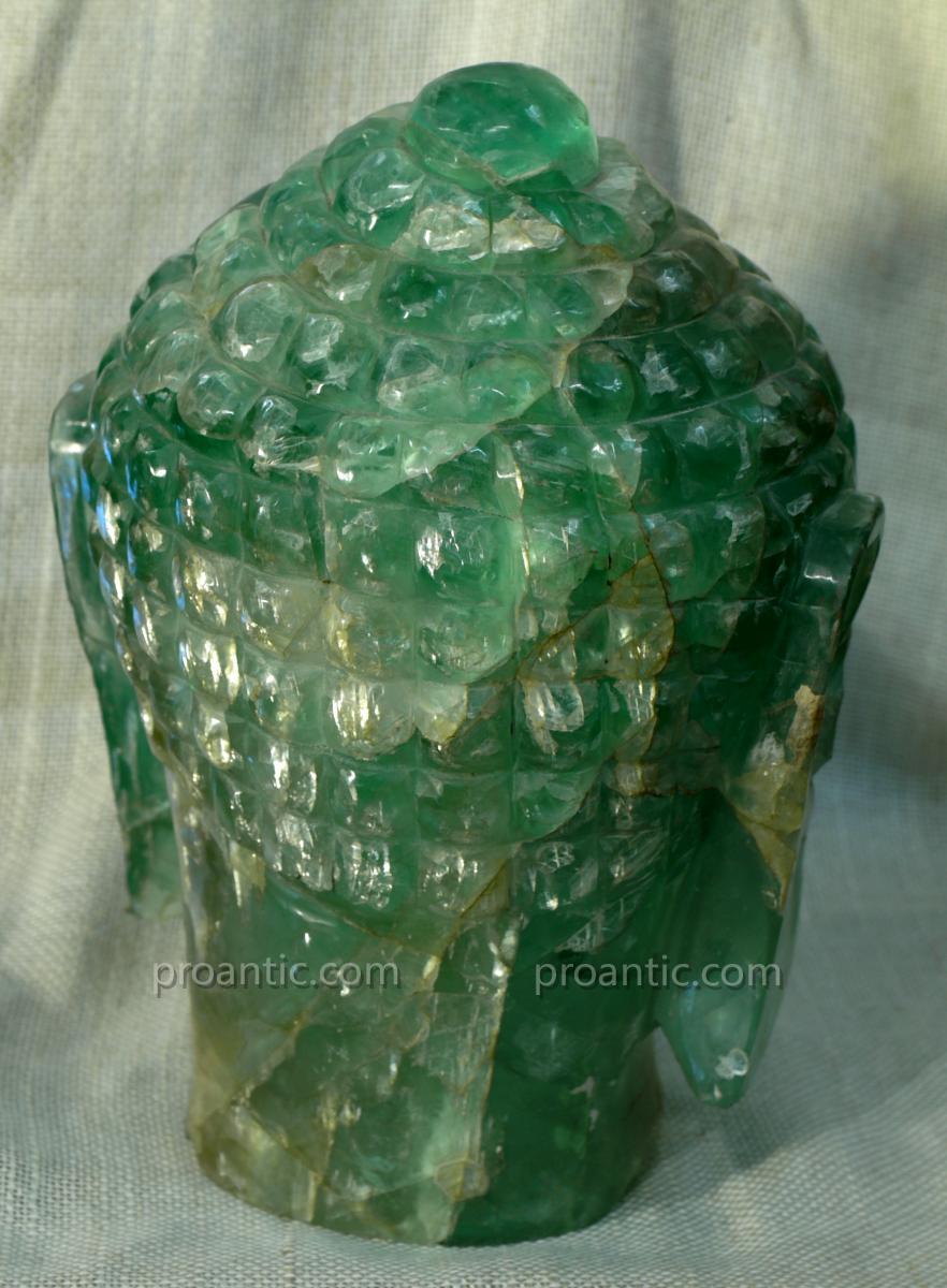 Rare, Grande  Tete De Bouddha Sculptee En Fluorite-photo-4