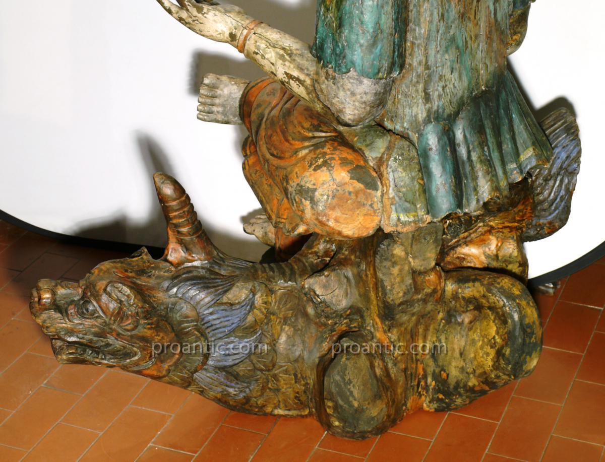 Grand Bouddha En Bois Policrome-photo-1