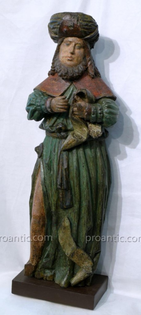 XV ° Statue In Walnut Painted 'profete'