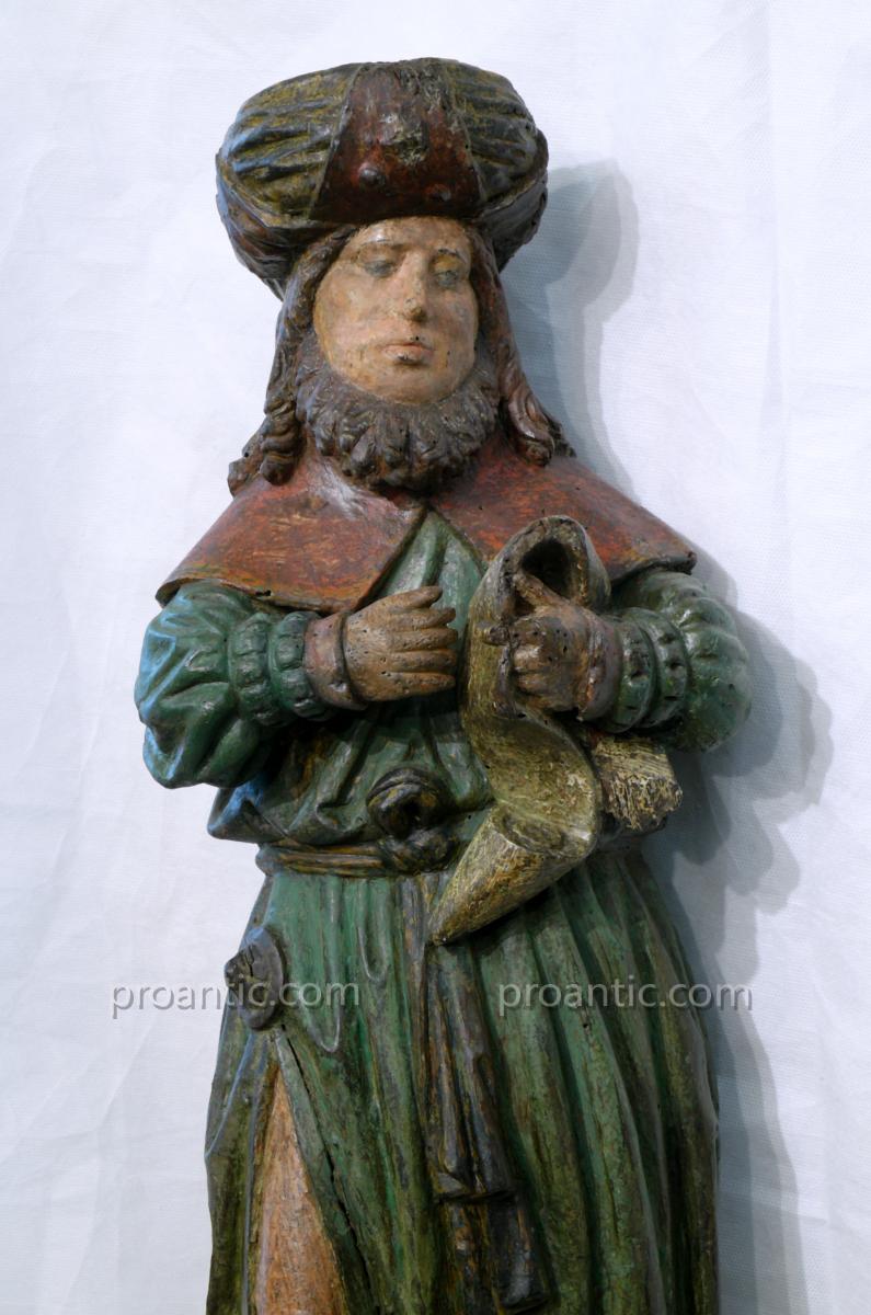 XV ° Statue In Walnut Painted 'profete'-photo-3