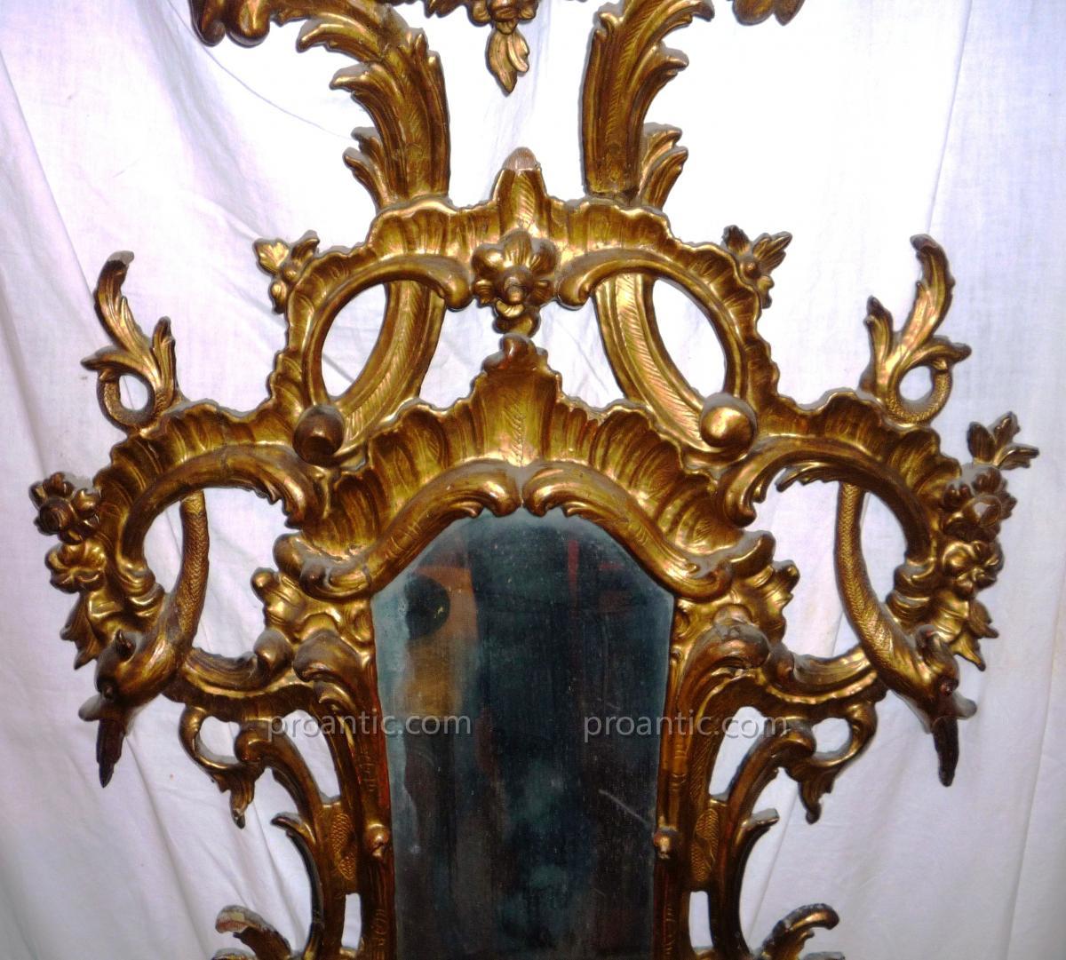 Important Pair Of Italian Mirrors In Wood Dore '-photo-3