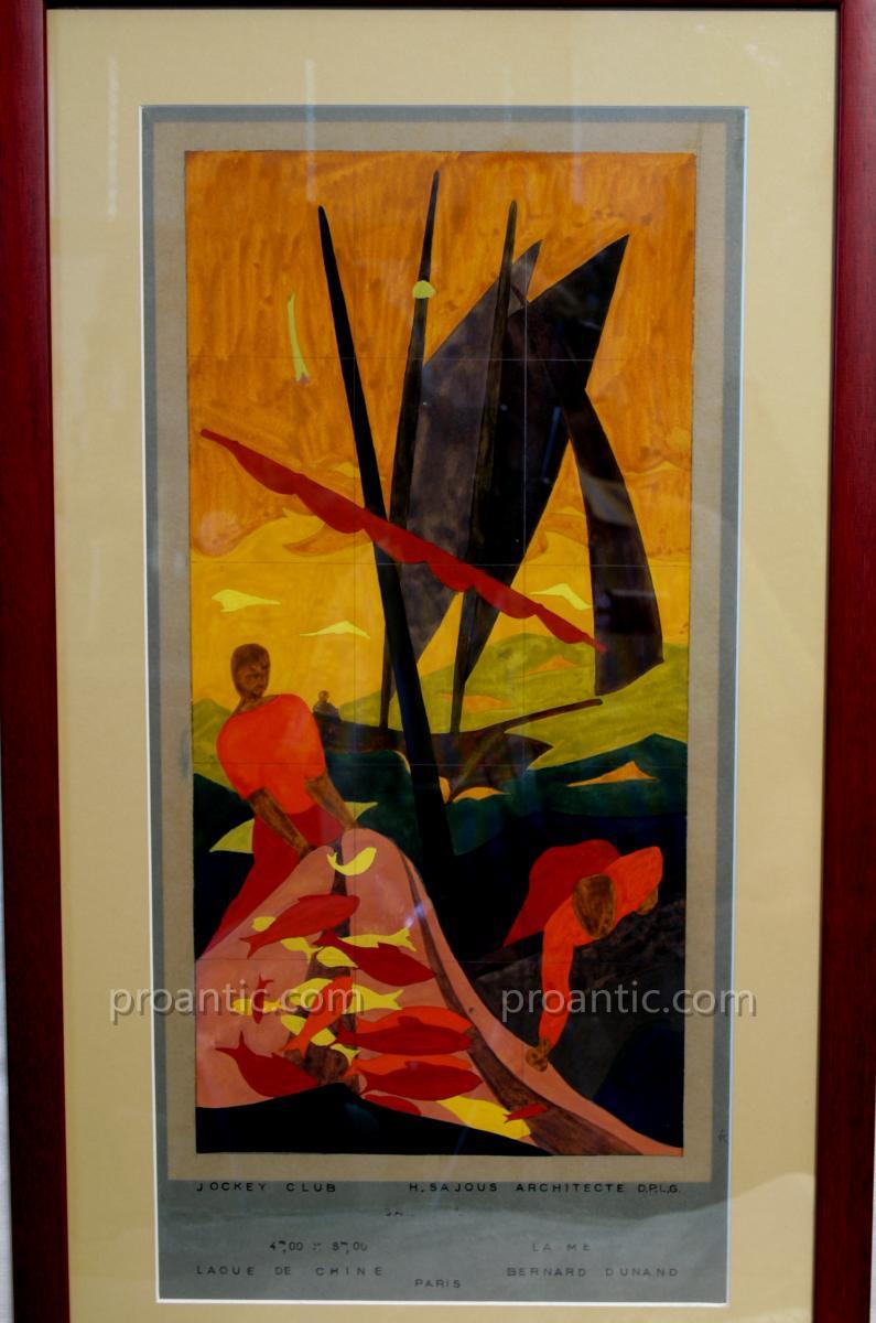 Pair Of Deco Paintings By Bernard Dunand-photo-4