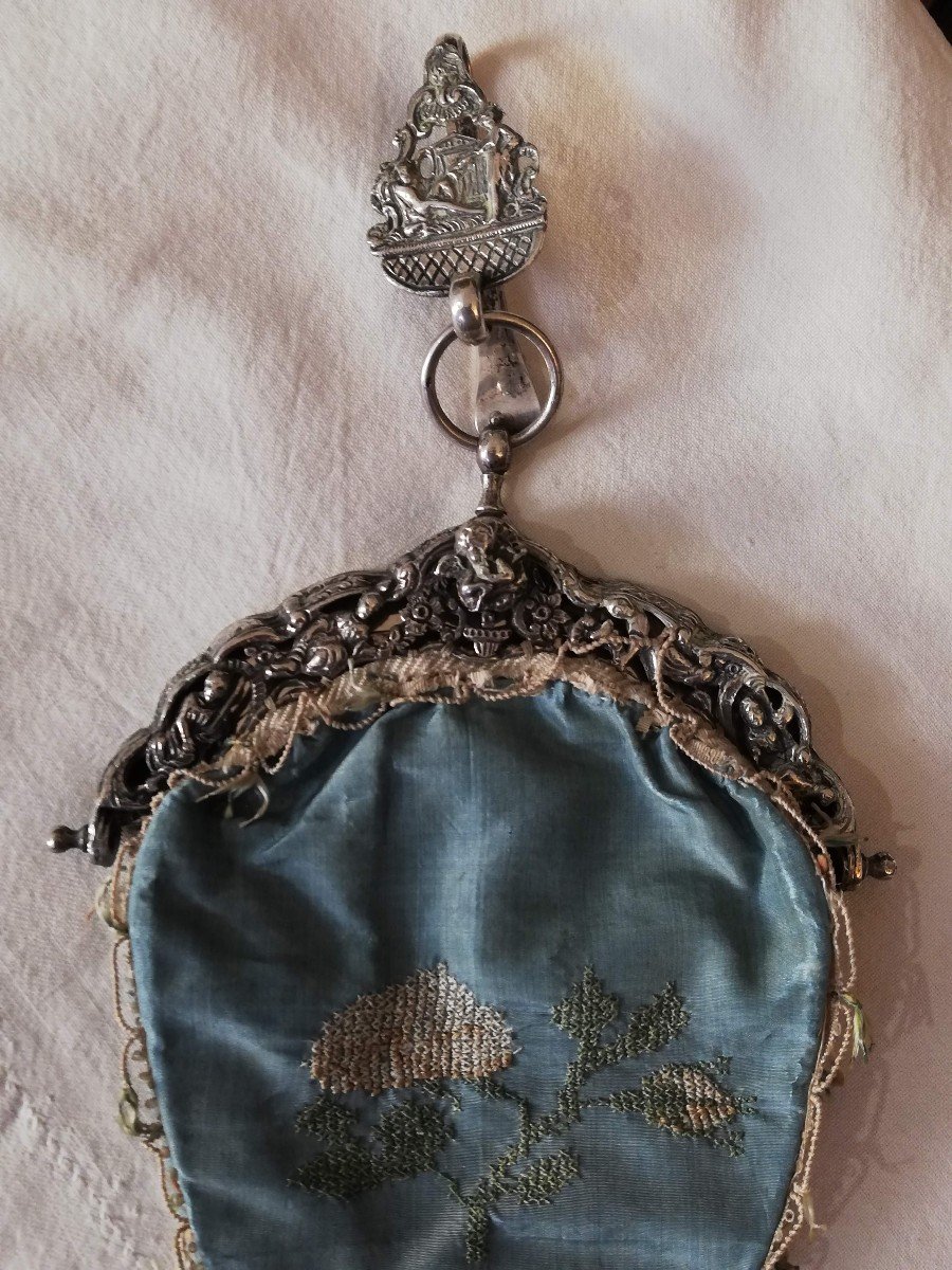 Beautiful Handbag In Self And Silver XIXth Century-photo-3