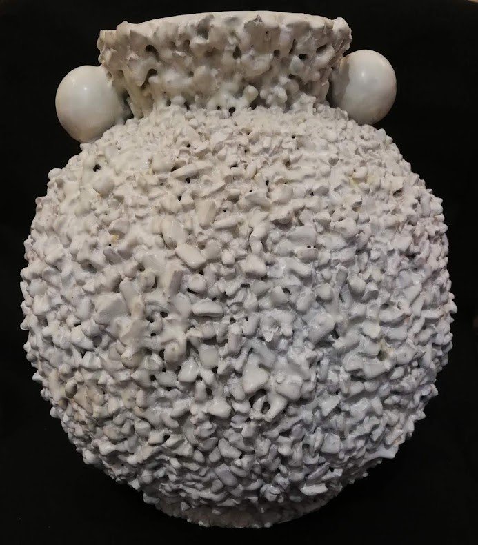 Rare Vase Futuriste  En Faiance Blanche Deruta-photo-4