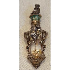 Silver, Enamel, And Crystal Perfume Bottle
