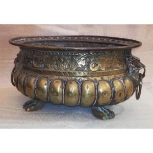 Beautiful Brass Cachepot Repousse 'and Dore'