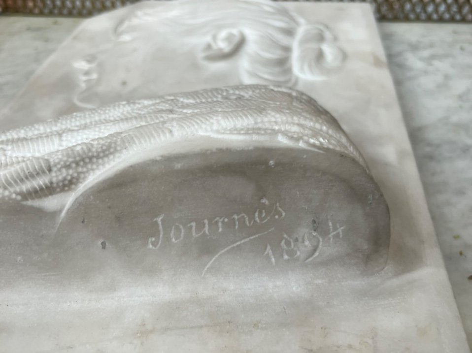 Bas Relief Sculpted In Carrara Marble Signed And Dated Journès-photo-3